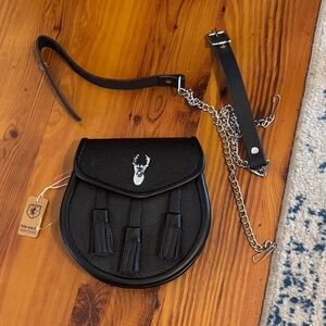 Black Leather Sporran for Men’s Kilt NWT